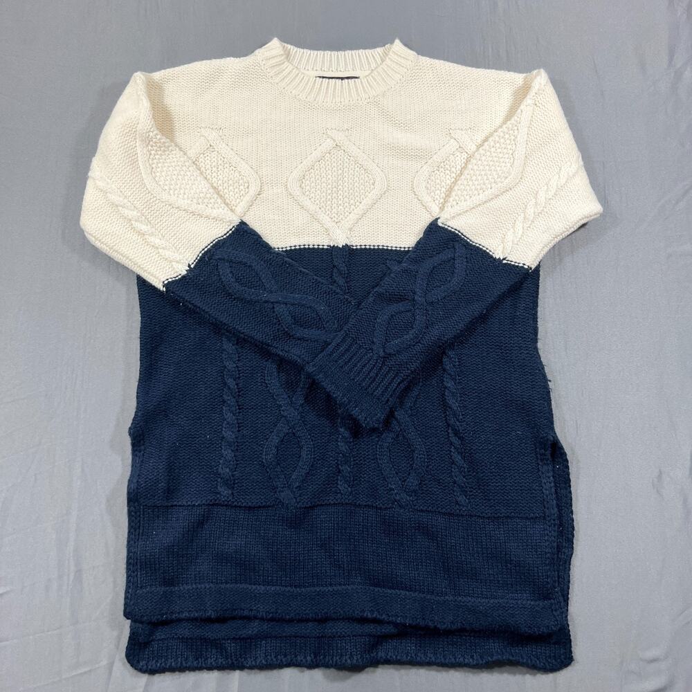 Devoted Luxury Apparel Sweater Adult Small Blue Cream Acrylic Cable Knit Winter